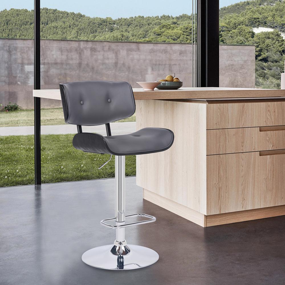 Armen Living - Brooklyn Adjustable Swivel Grey Faux Leather and Black Wood Bar Stool with Chrome Base - LCBRBACHRGR veiw 9
