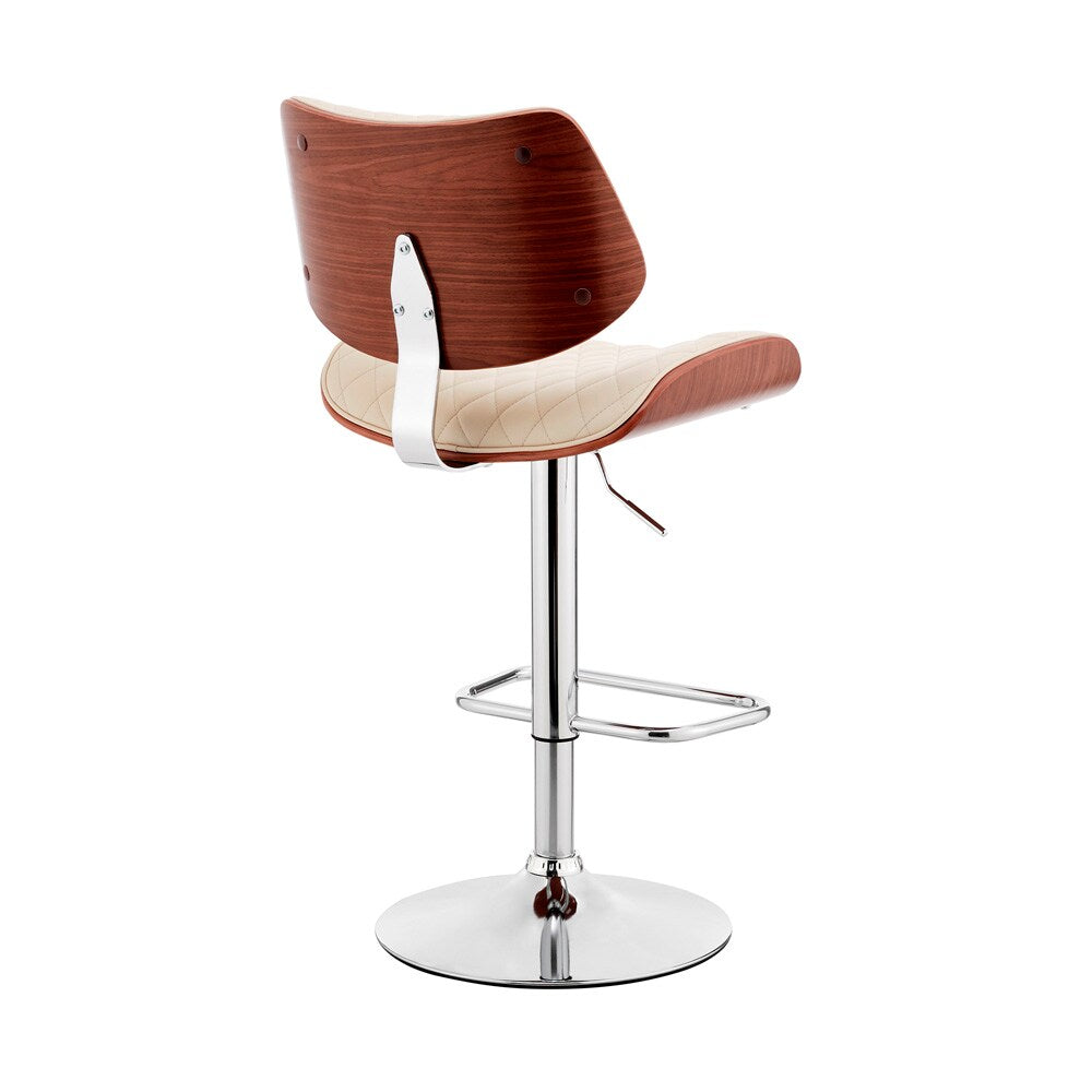 Armen Living - Leland Adjustable Cream Faux Leather and Chrome Finish Bar Stool - LCLEBAWACR veiw 3