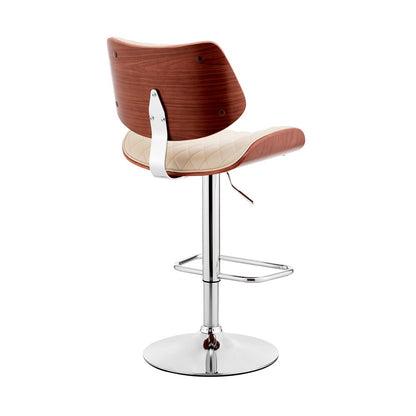 Armen Living - Leland Adjustable Cream Faux Leather and Chrome Finish Bar Stool - LCLEBAWACR veiw 3