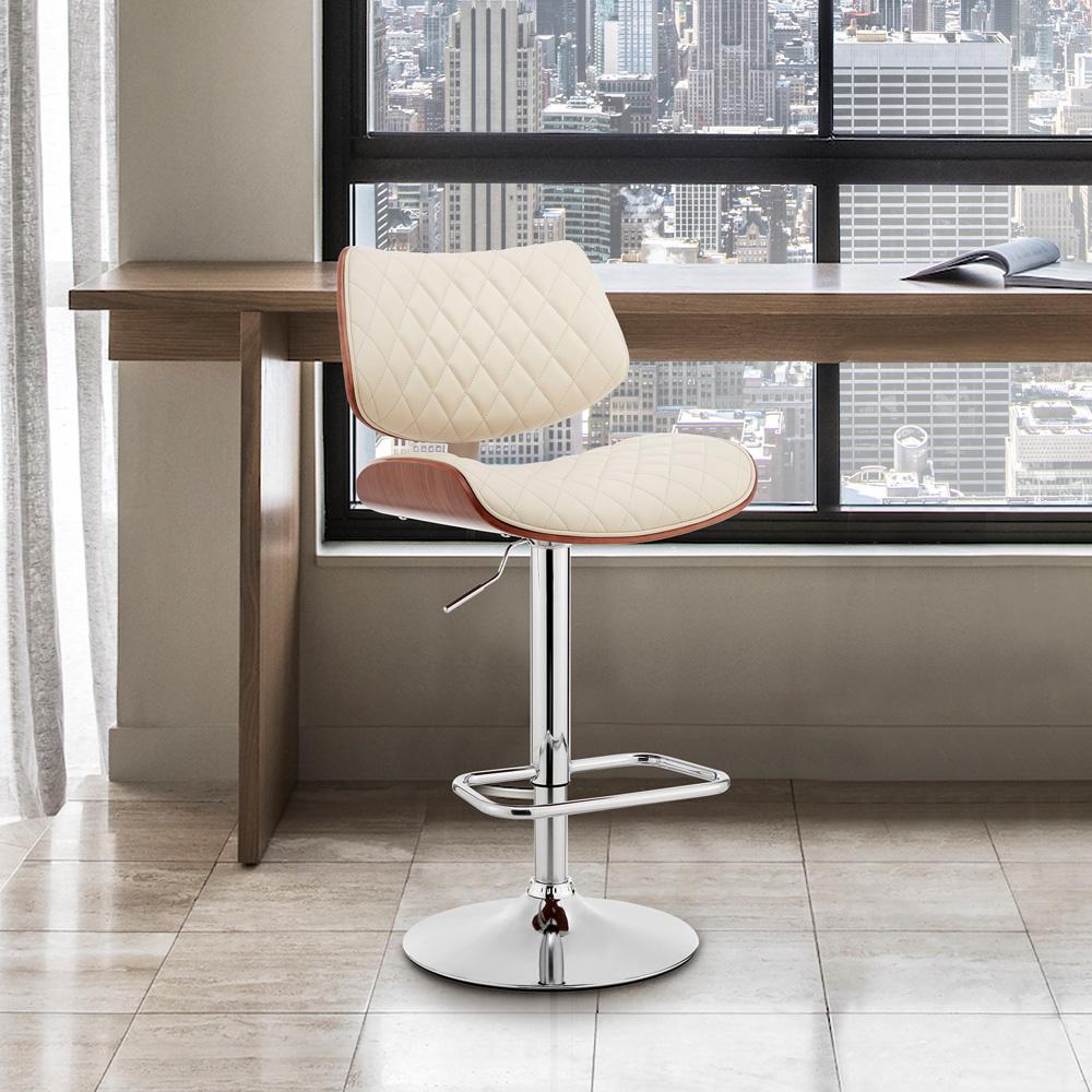 Armen Living - Leland Adjustable Cream Faux Leather and Chrome Finish Bar Stool - LCLEBAWACR veiw 9