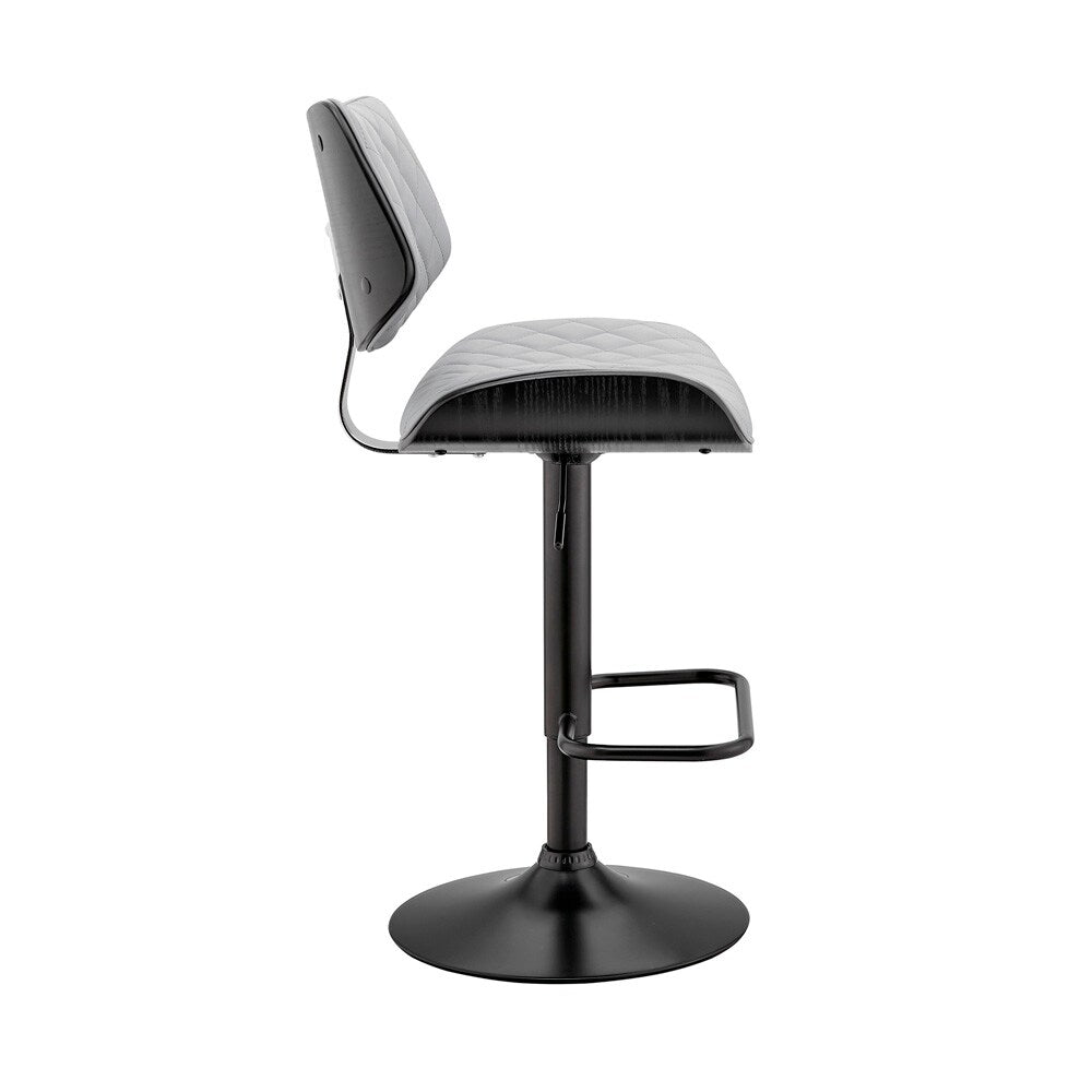 Armen Living - Leland Adjustable Gray Faux Leather and Black Finish Bar Stool - LCLEBABLGR veiw 2