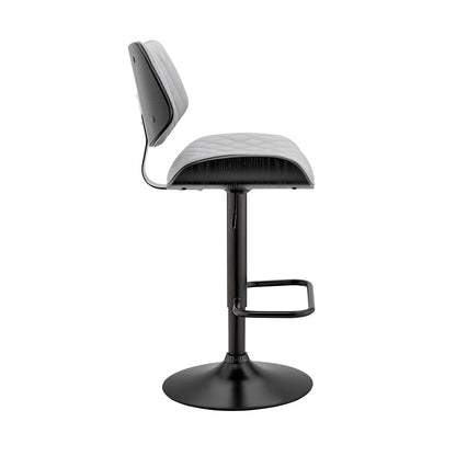 Armen Living - Leland Adjustable Gray Faux Leather and Black Finish Bar Stool - LCLEBABLGR veiw 2