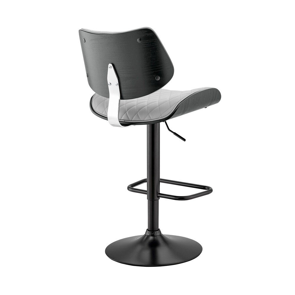 Armen Living - Leland Adjustable Gray Faux Leather and Black Finish Bar Stool - LCLEBABLGR veiw 3