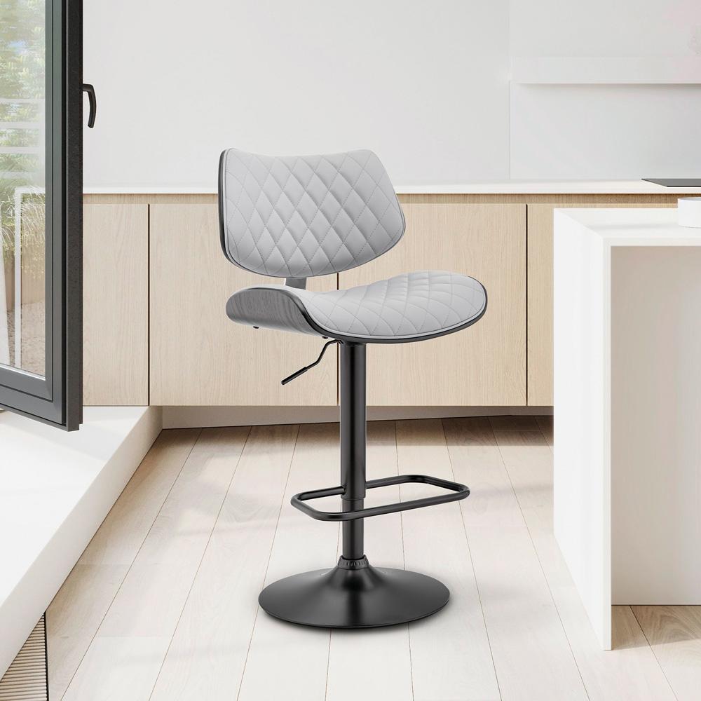 Armen Living - Leland Adjustable Gray Faux Leather and Black Finish Bar Stool - LCLEBABLGR veiw 9