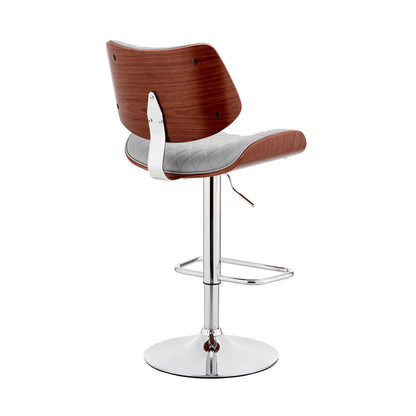 Armen Living - Leland Adjustable Gray Faux Leather and Chrome Finish Bar Stool - LCLEBAWAGR veiw 3