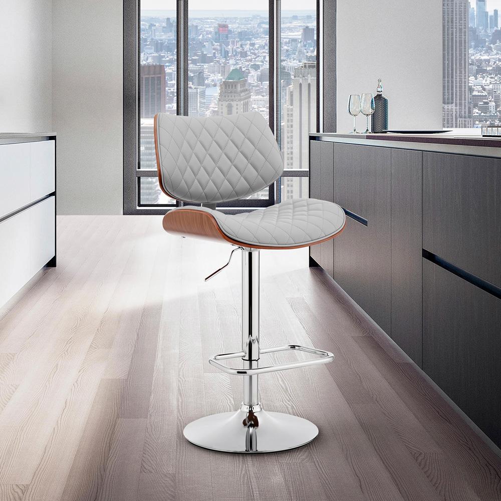 Armen Living - Leland Adjustable Gray Faux Leather and Chrome Finish Bar Stool - LCLEBAWAGR veiw 9