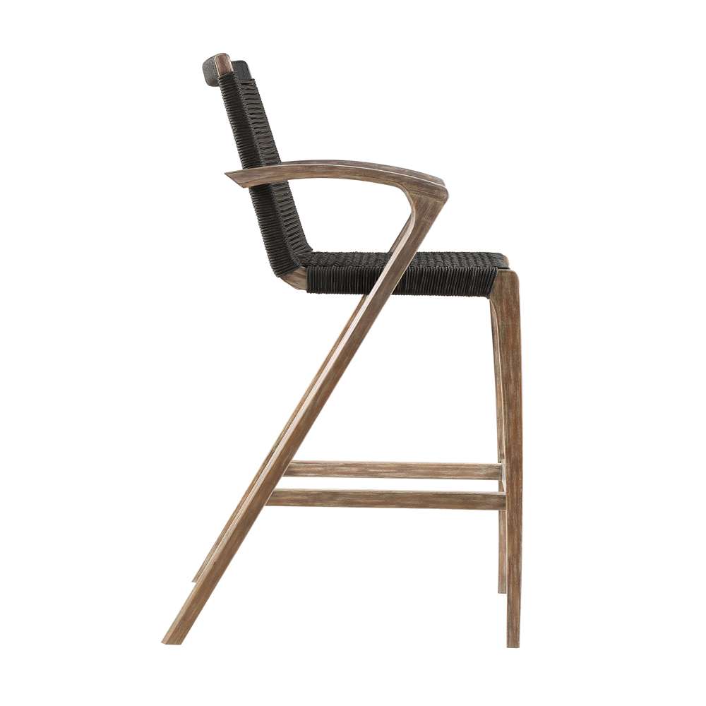 Armen Living - Nabila Outdoor Light Eucalyptus Wood and Charcoal Rope Counter and Bar Height Stool - 840254333444 veiw 3