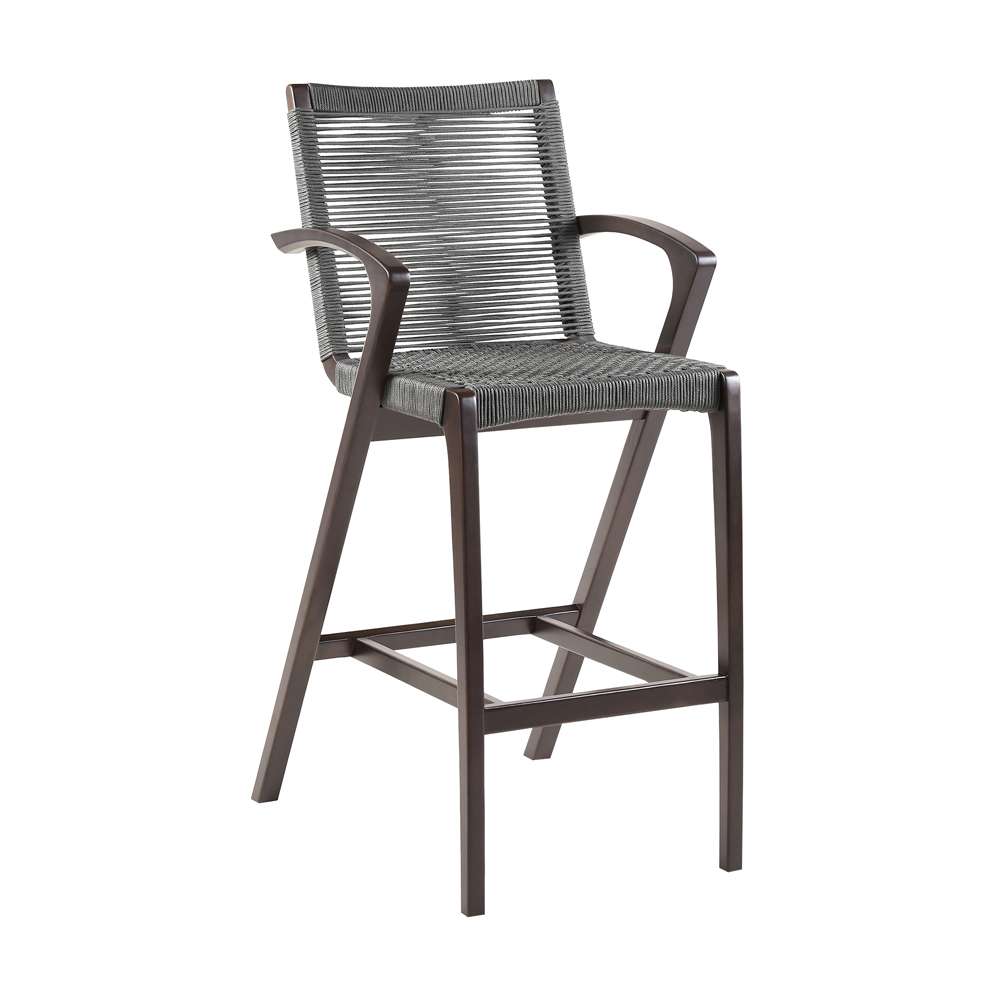 Armen Living - Nabila Outdoor Dark Eucalyptus Wood and Grey Rope Counter and Bar height Stool - 840254333451 veiw 1