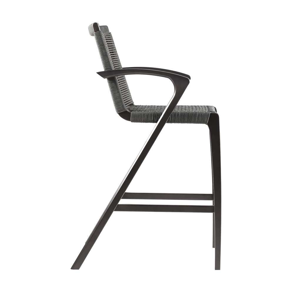 Armen Living - Nabila Outdoor Dark Eucalyptus Wood and Grey Rope Counter and Bar height Stool - 840254333451 veiw 3