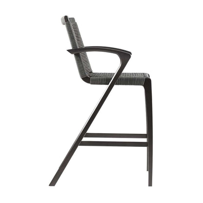 Armen Living - Nabila Outdoor Dark Eucalyptus Wood and Grey Rope Counter and Bar height Stool - 840254333451 veiw 3