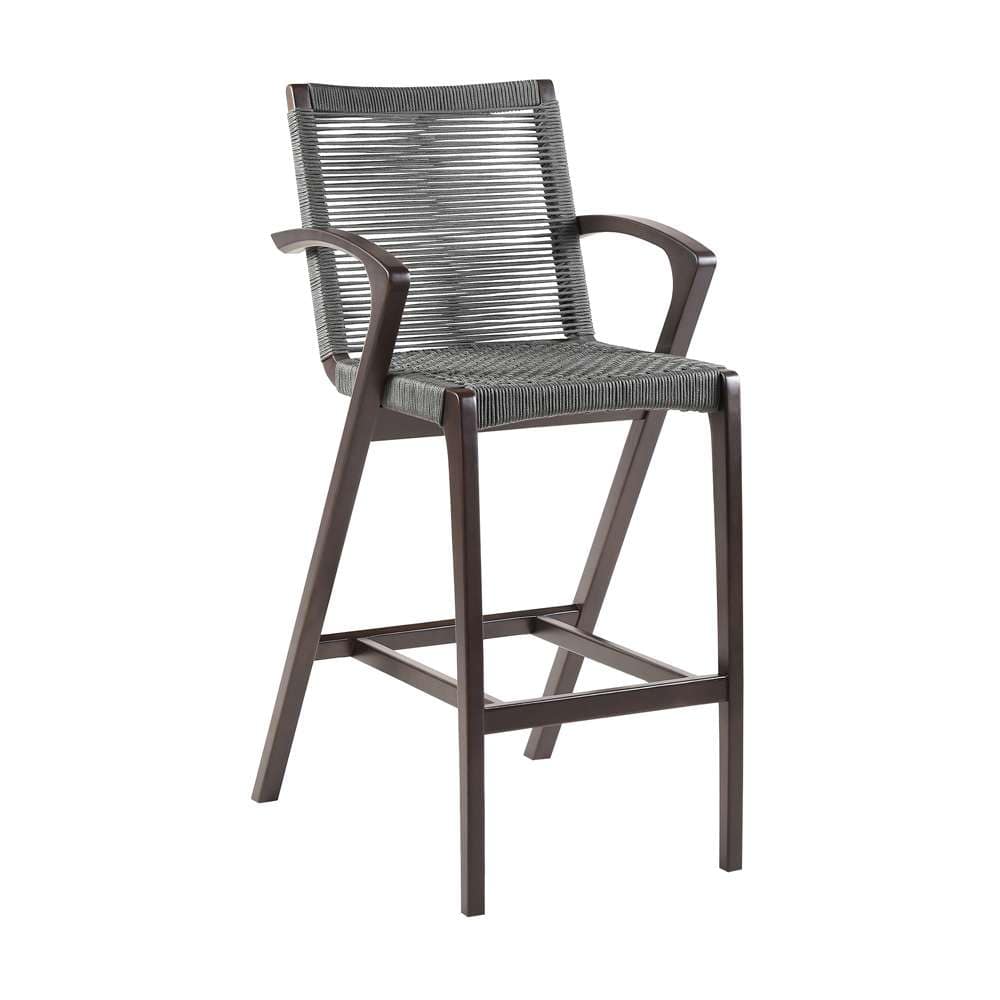 Armen Living - Nabila Outdoor Dark Eucalyptus Wood and Grey Rope Counter and Bar height Stool - 840254333468 veiw 1