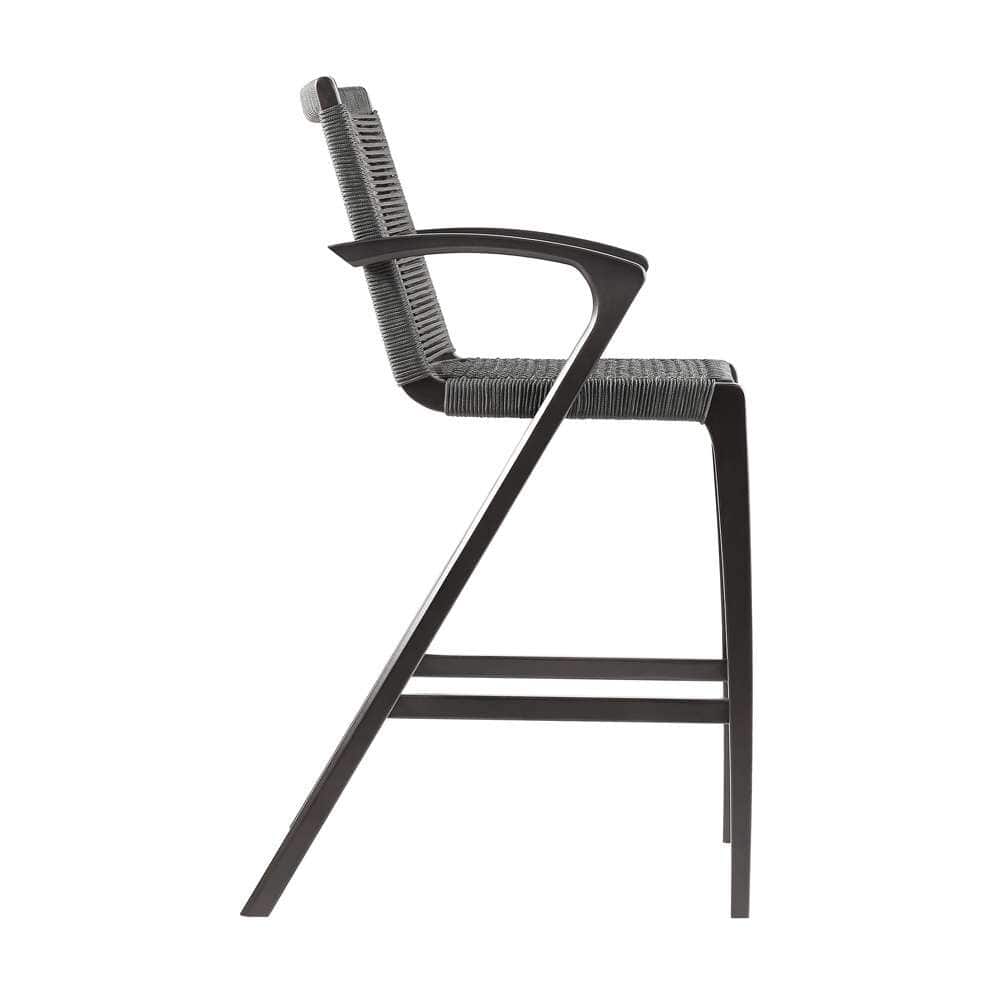 Armen Living - Nabila Outdoor Dark Eucalyptus Wood and Grey Rope Counter and Bar height Stool - 840254333468 veiw 3