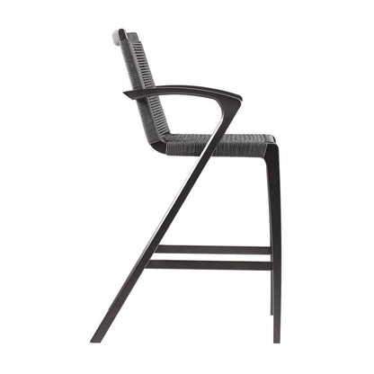 Armen Living - Nabila Outdoor Dark Eucalyptus Wood and Grey Rope Counter and Bar height Stool - 840254333468 veiw 3