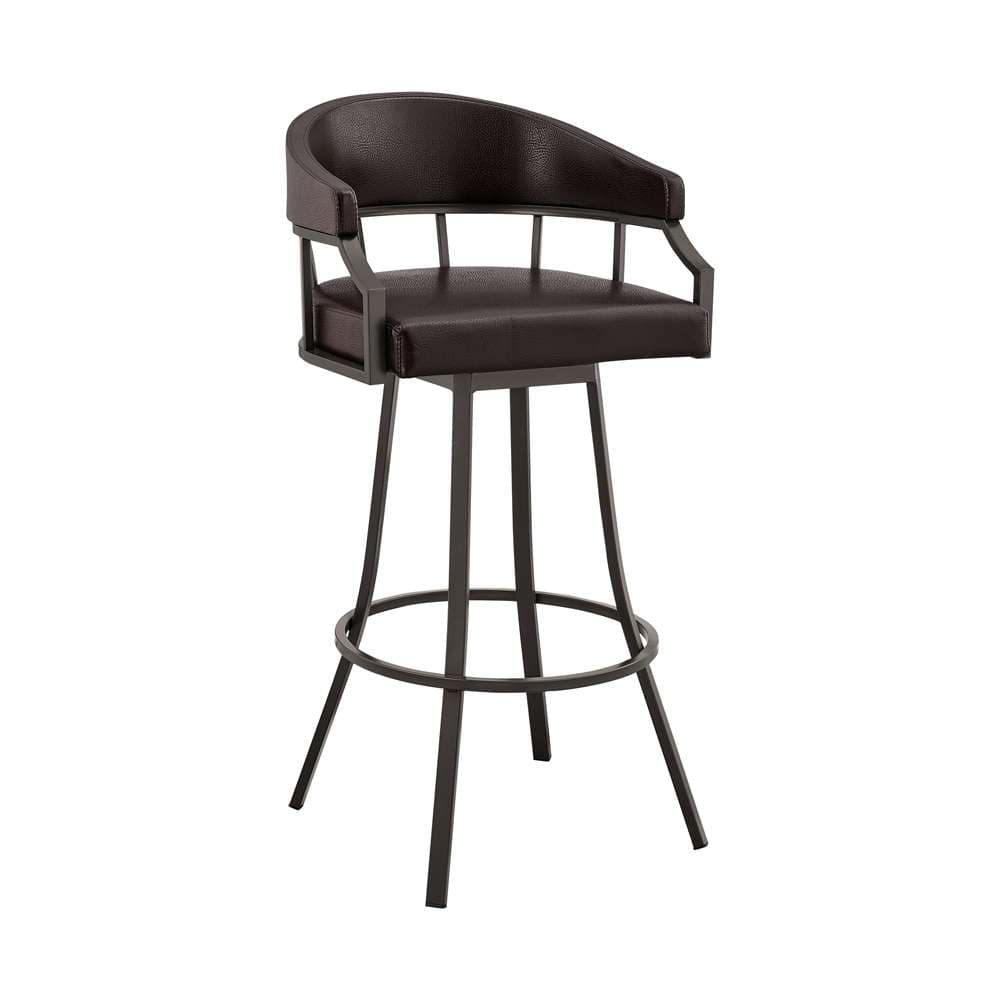 Armen Living - Palmdale 26in Swivel Brown Faux Leather and Java Brown Metal Bar Stool - 795044878134 veiw 1