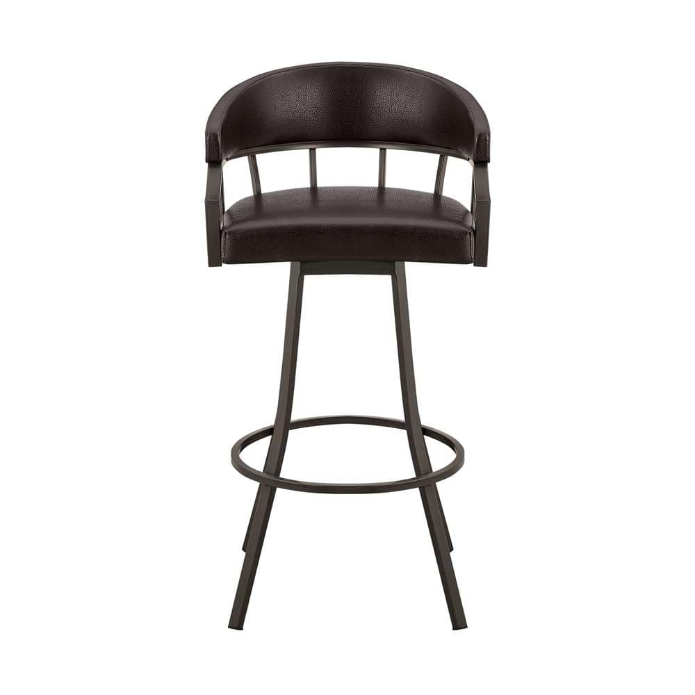 Armen Living - Palmdale 26in Swivel Brown Faux Leather and Java Brown Metal Bar Stool - 795044878134 veiw 2