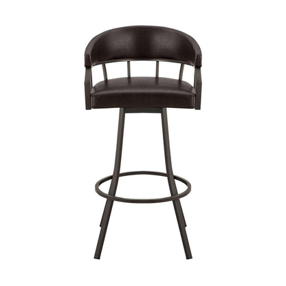 Armen Living - Palmdale 26in Swivel Brown Faux Leather and Java Brown Metal Bar Stool - 795044878134 veiw 2