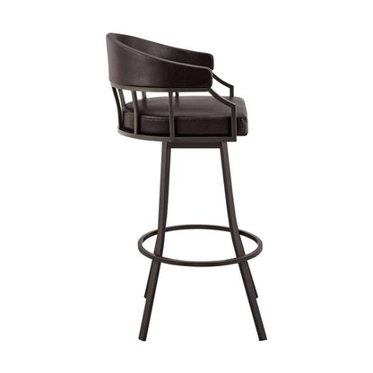 Armen Living - Palmdale 26in Swivel Brown Faux Leather and Java Brown Metal Bar Stool - 795044878134 veiw 3