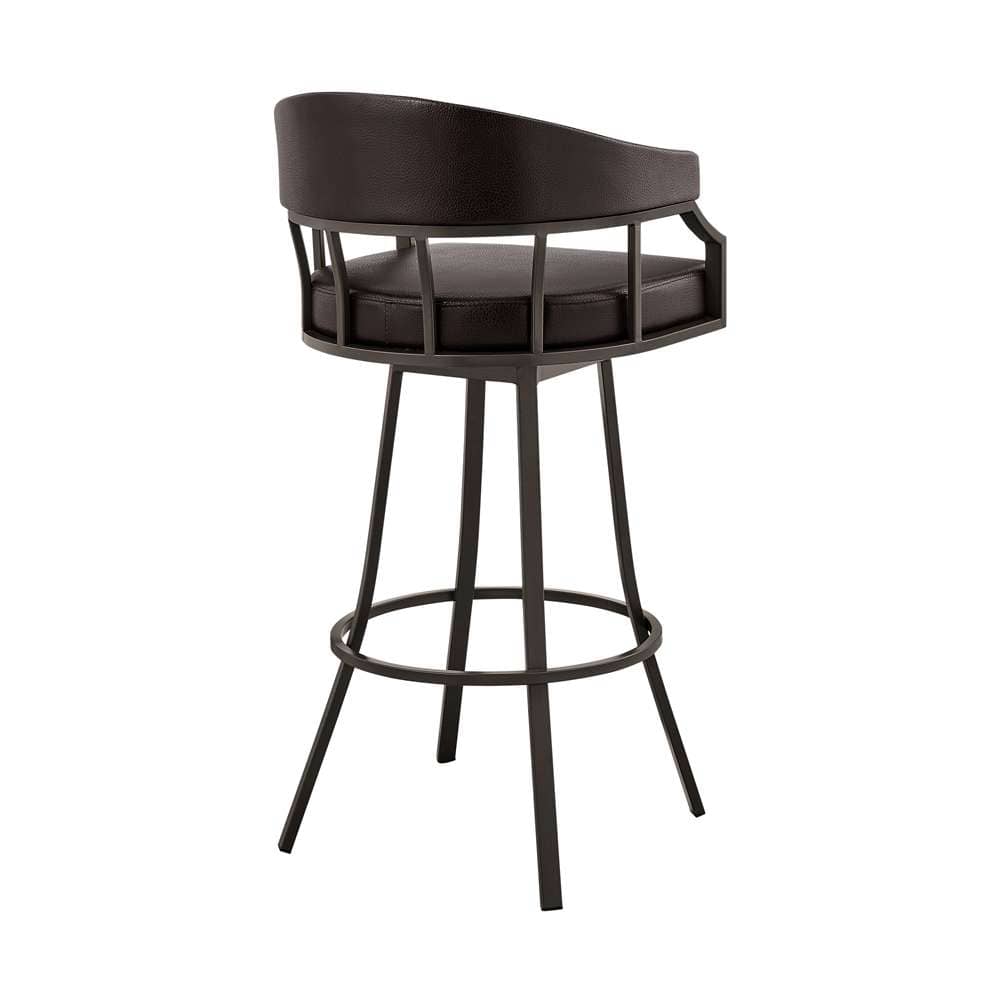 Armen Living - Palmdale 26in Swivel Brown Faux Leather and Java Brown Metal Bar Stool - 795044878134 veiw 4