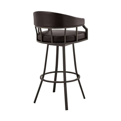 Armen Living - Palmdale 26in Swivel Brown Faux Leather and Java Brown Metal Bar Stool - 795044878134 veiw 4