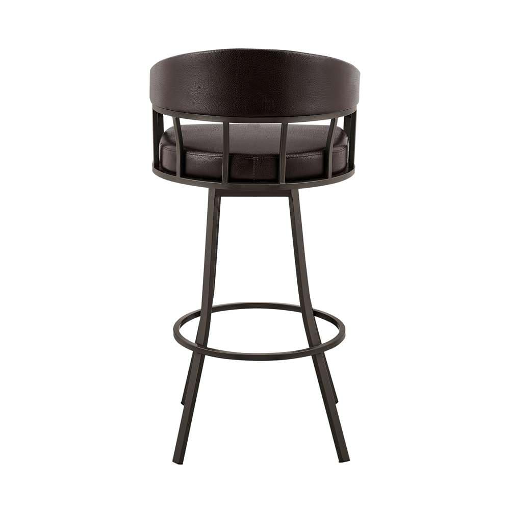 Armen Living - Palmdale 26in Swivel Brown Faux Leather and Java Brown Metal Bar Stool - 795044878134 veiw 5