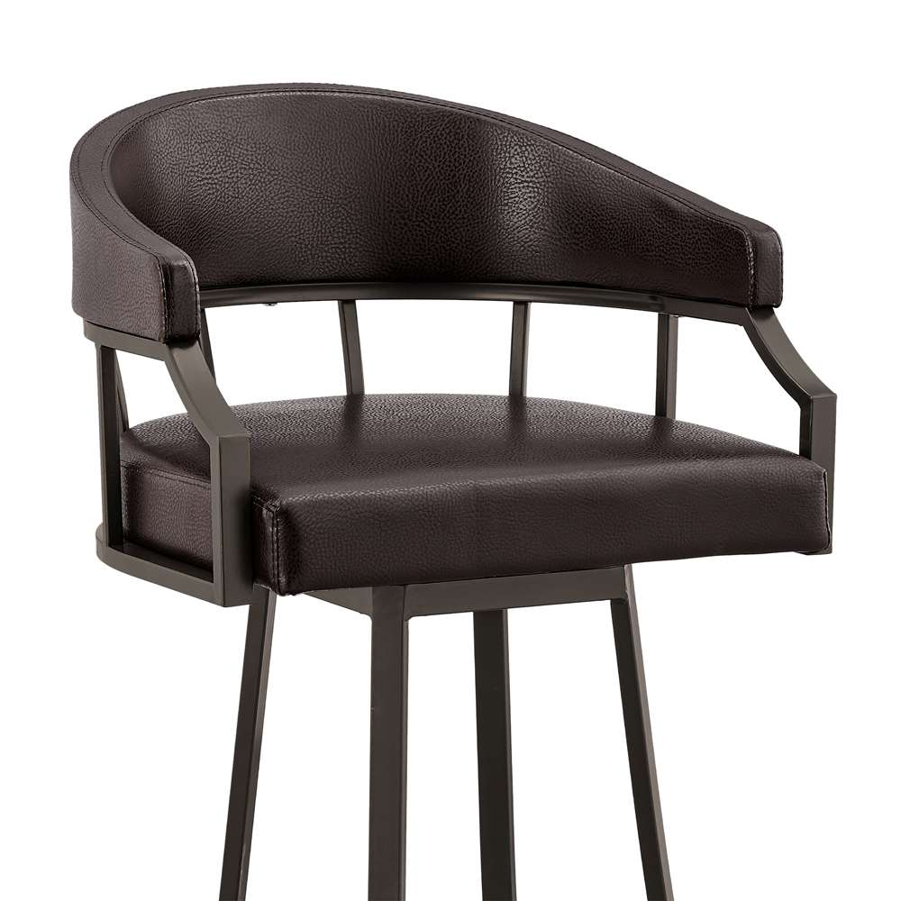 Armen Living - Palmdale 26in Swivel Brown Faux Leather and Java Brown Metal Bar Stool - 795044878134 veiw 6