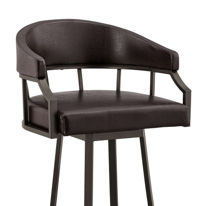 Armen Living - Palmdale 26in Swivel Brown Faux Leather and Java Brown Metal Bar Stool - 795044878134 veiw 6