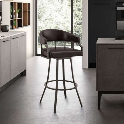 Armen Living - Palmdale 26in Swivel Brown Faux Leather and Java Brown Metal Bar Stool - 795044878134 veiw 8