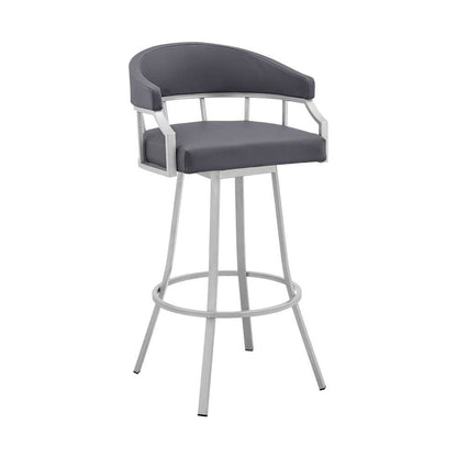 Armen Living - Palmdale 26in Swivel Slate Grey Faux Leather and Silver Metal Bar Stool - 795044878172 veiw 1