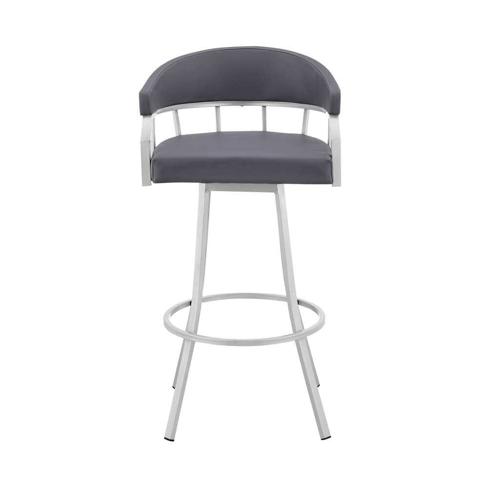 Armen Living - Palmdale 26in Swivel Slate Grey Faux Leather and Silver Metal Bar Stool - 795044878172 veiw 2