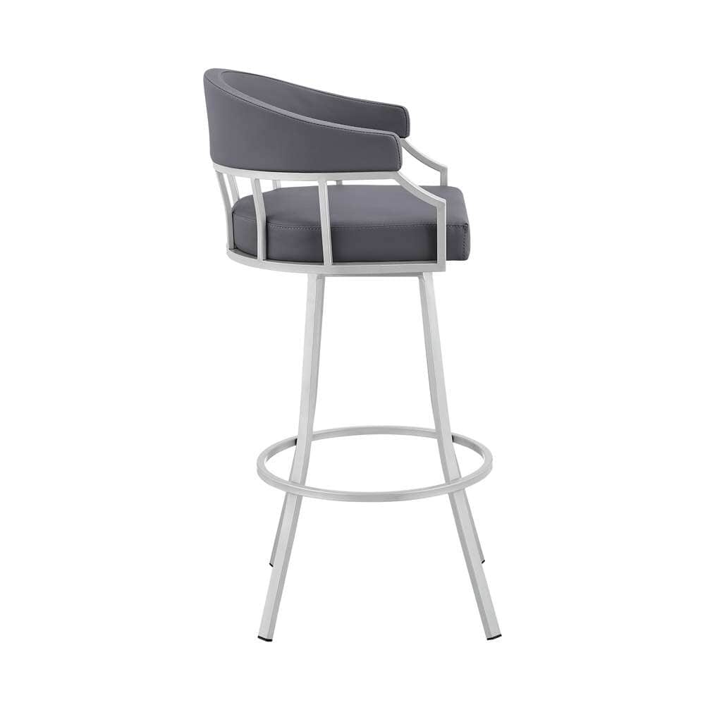 Armen Living - Palmdale 26in Swivel Slate Grey Faux Leather and Silver Metal Bar Stool - 795044878172 veiw 3