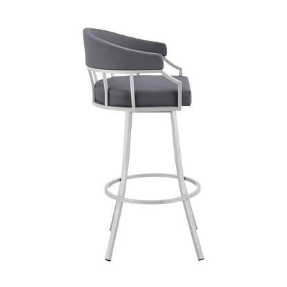 Armen Living - Palmdale 26in Swivel Slate Grey Faux Leather and Silver Metal Bar Stool - 795044878172 veiw 3