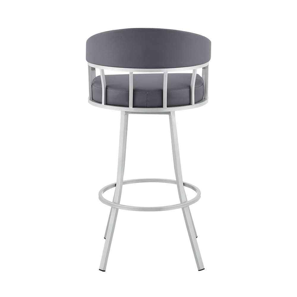 Armen Living - Palmdale 26in Swivel Slate Grey Faux Leather and Silver Metal Bar Stool - 795044878172 veiw 5