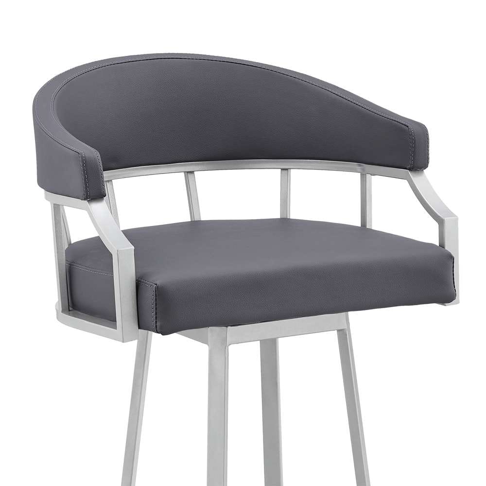 Armen Living - Palmdale 26in Swivel Slate Grey Faux Leather and Silver Metal Bar Stool - 795044878172 veiw 6