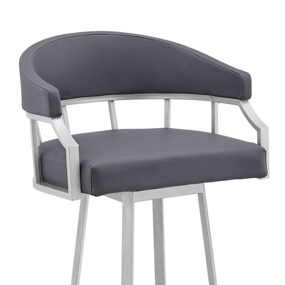Armen Living - Palmdale 26in Swivel Slate Grey Faux Leather and Silver Metal Bar Stool - 795044878172 veiw 6
