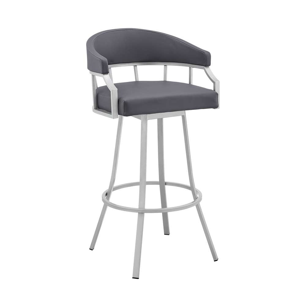 Armen Living - Palmdale 30in Swivel Slate Grey Faux Leather and Silver Metal Bar Stool - 795044878189 veiw 1