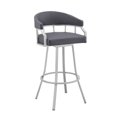 Armen Living - Palmdale 30in Swivel Slate Grey Faux Leather and Silver Metal Bar Stool - 795044878189 veiw 1