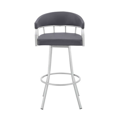 Armen Living - Palmdale 30in Swivel Slate Grey Faux Leather and Silver Metal Bar Stool - 795044878189 veiw 2