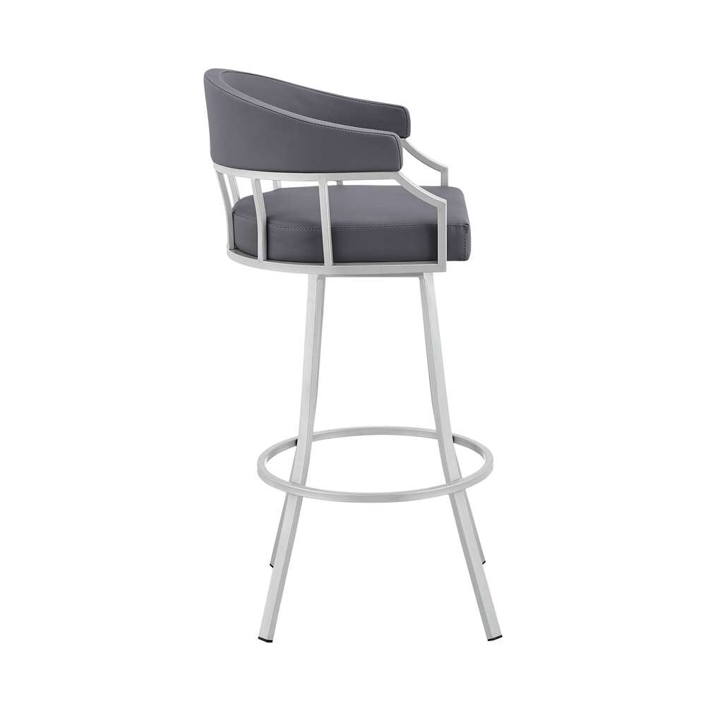 Armen Living - Palmdale 30in Swivel Slate Grey Faux Leather and Silver Metal Bar Stool - 795044878189 veiw 3