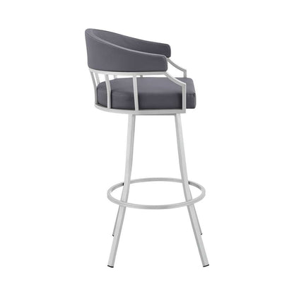 Armen Living - Palmdale 30in Swivel Slate Grey Faux Leather and Silver Metal Bar Stool - 795044878189 veiw 3