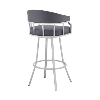 Armen Living - Palmdale 30in Swivel Slate Grey Faux Leather and Silver Metal Bar Stool - 795044878189 veiw 4