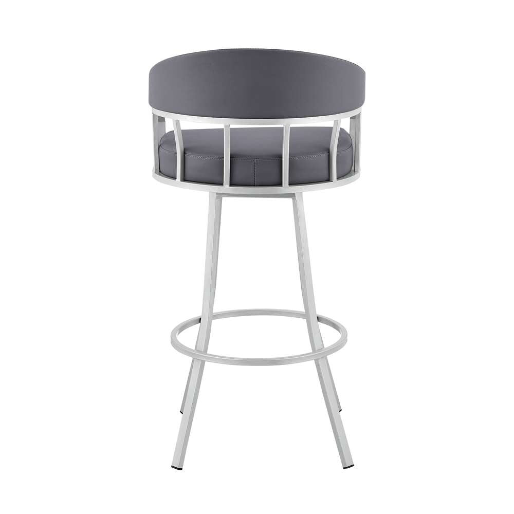 Armen Living - Palmdale 30in Swivel Slate Grey Faux Leather and Silver Metal Bar Stool - 795044878189 veiw 5