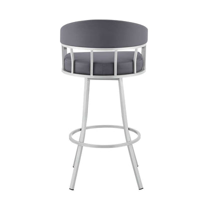 Armen Living - Palmdale 30in Swivel Slate Grey Faux Leather and Silver Metal Bar Stool - 795044878189 veiw 5