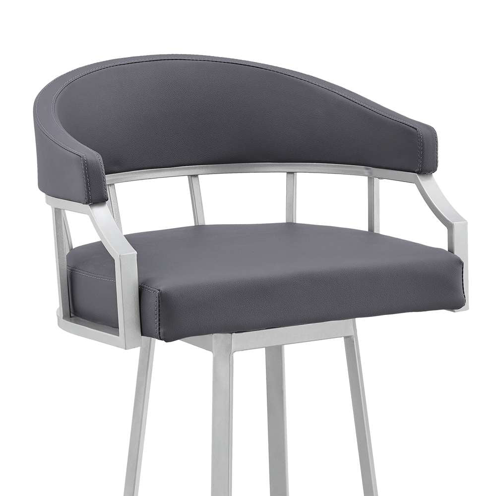Armen Living - Palmdale 30in Swivel Slate Grey Faux Leather and Silver Metal Bar Stool - 795044878189 veiw 6