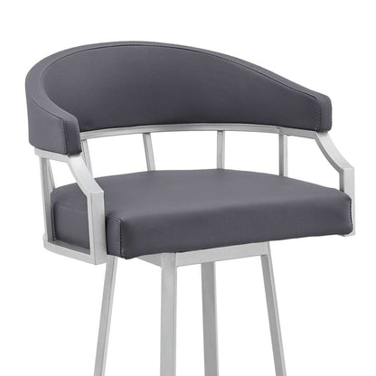 Armen Living - Palmdale 30in Swivel Slate Grey Faux Leather and Silver Metal Bar Stool - 795044878189 veiw 6