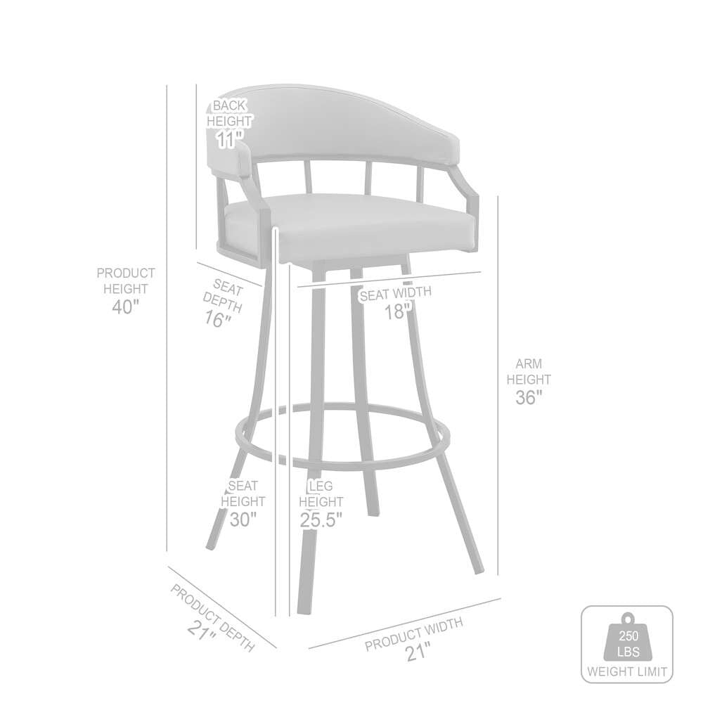 Armen Living - Palmdale 30in Swivel Slate Grey Faux Leather and Silver Metal Bar Stool - 795044878189 veiw 7