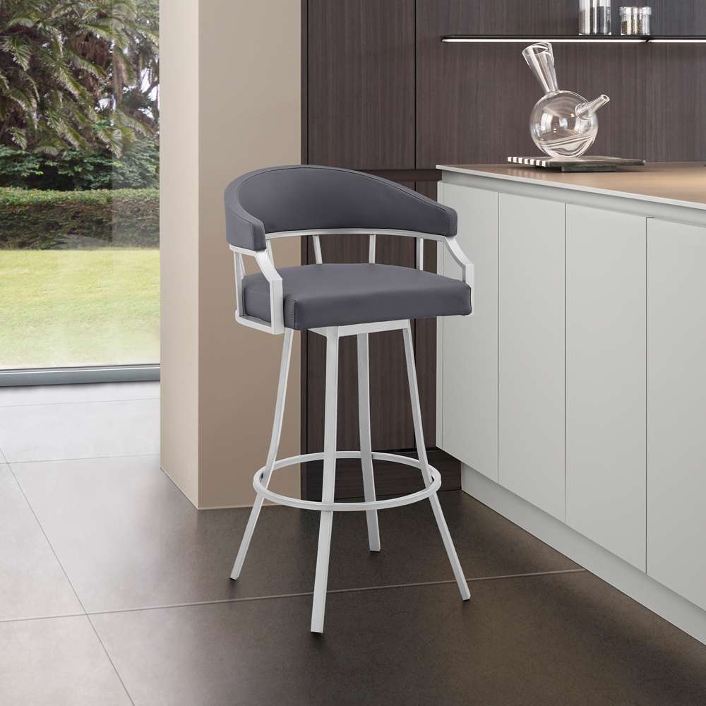 Armen Living - Palmdale 30in Swivel Slate Grey Faux Leather and Silver Metal Bar Stool - 795044878189 veiw 8