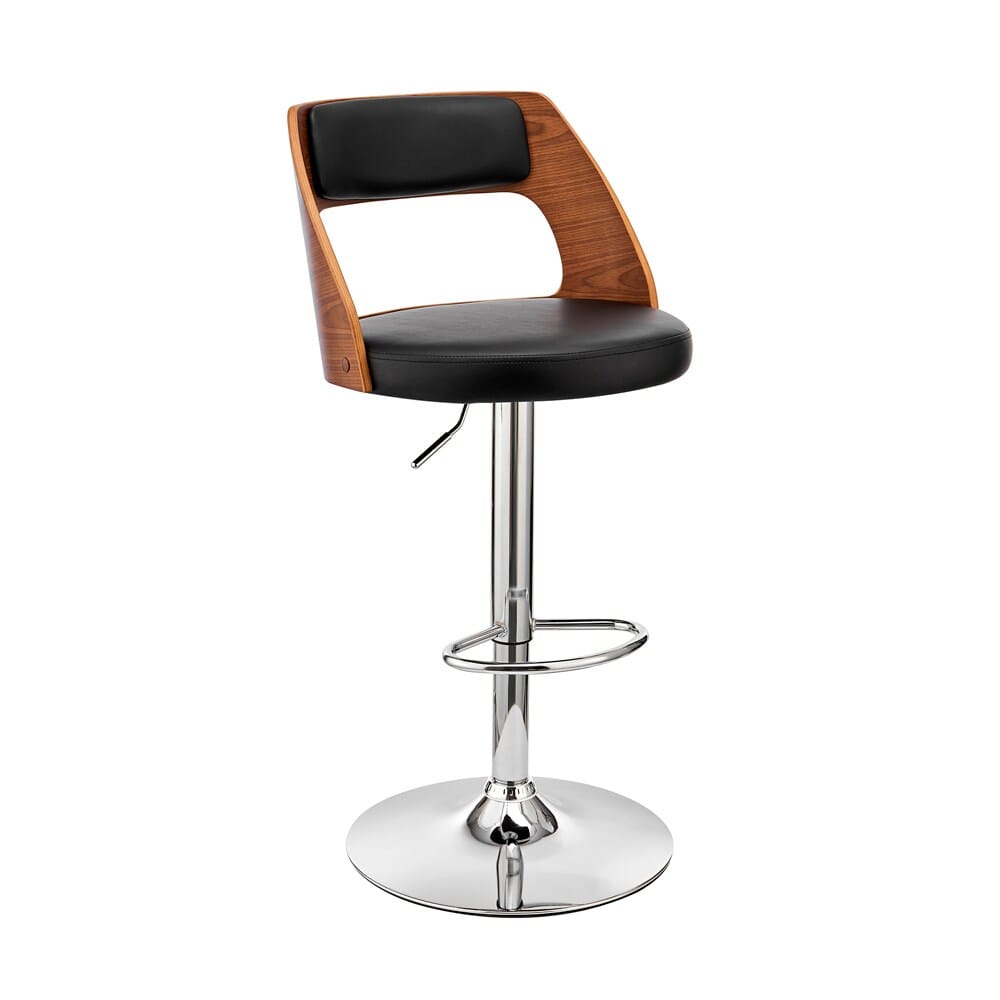 Armen Living - Paulo Adjustable Swivel Black Faux Leather and Walnut Wood Bar Stool with Chrome Base - LCPQBAWABL veiw 1