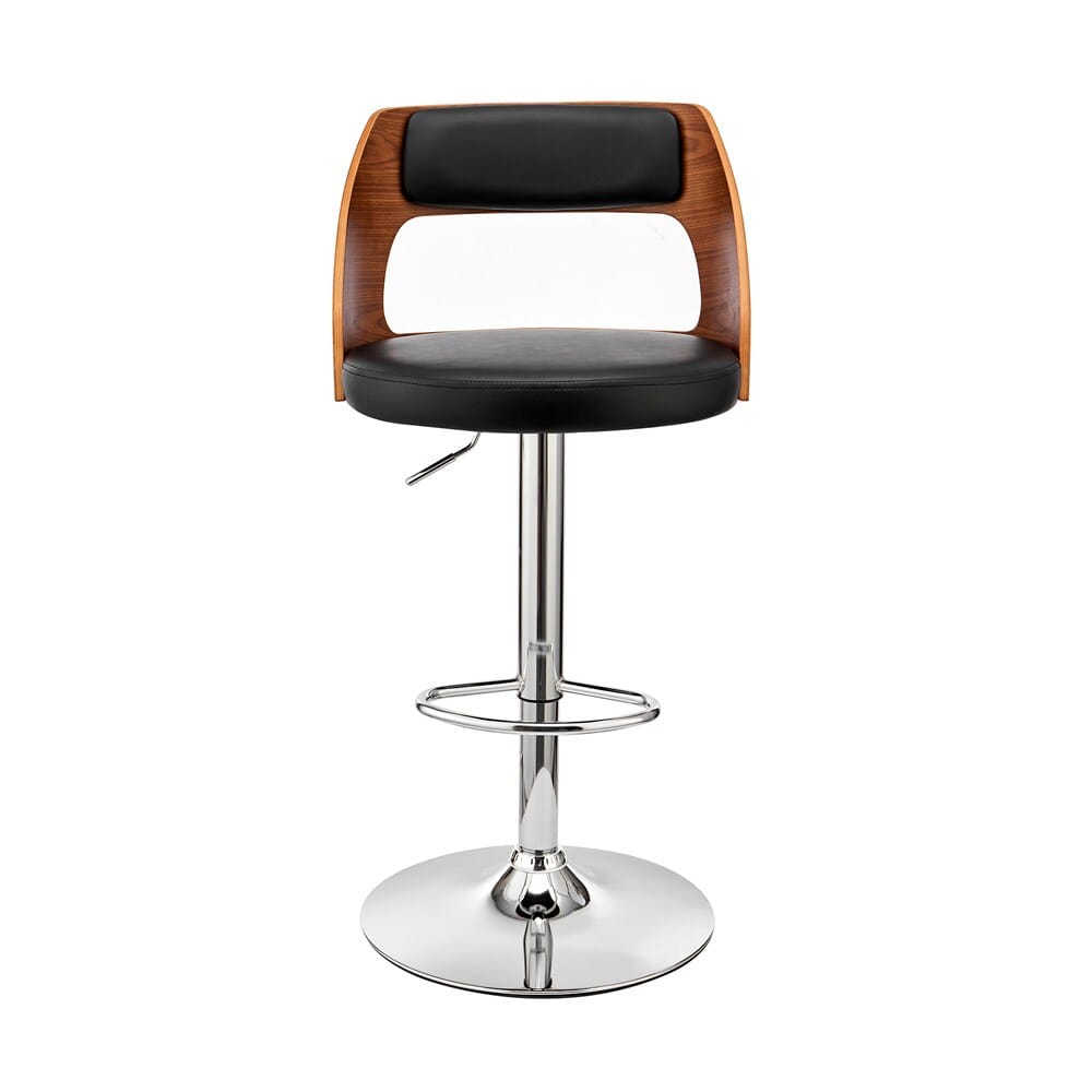 Armen Living - Paulo Adjustable Swivel Black Faux Leather and Walnut Wood Bar Stool with Chrome Base - LCPQBAWABL veiw 2