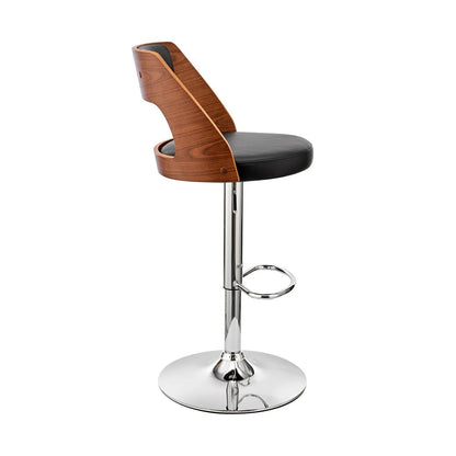 Armen Living - Paulo Adjustable Swivel Black Faux Leather and Walnut Wood Bar Stool with Chrome Base - LCPQBAWABL veiw 3