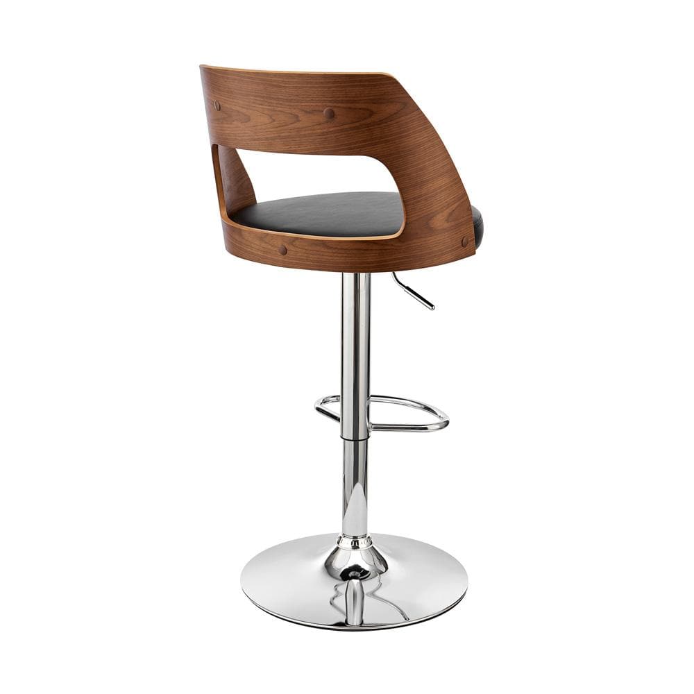Armen Living - Paulo Adjustable Swivel Black Faux Leather and Walnut Wood Bar Stool with Chrome Base - LCPQBAWABL veiw 4